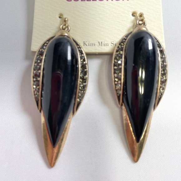 Mia Collection Black Gold Dangle Earrings By Kim Min Sun Lead Compliant - Picture 2 of 4